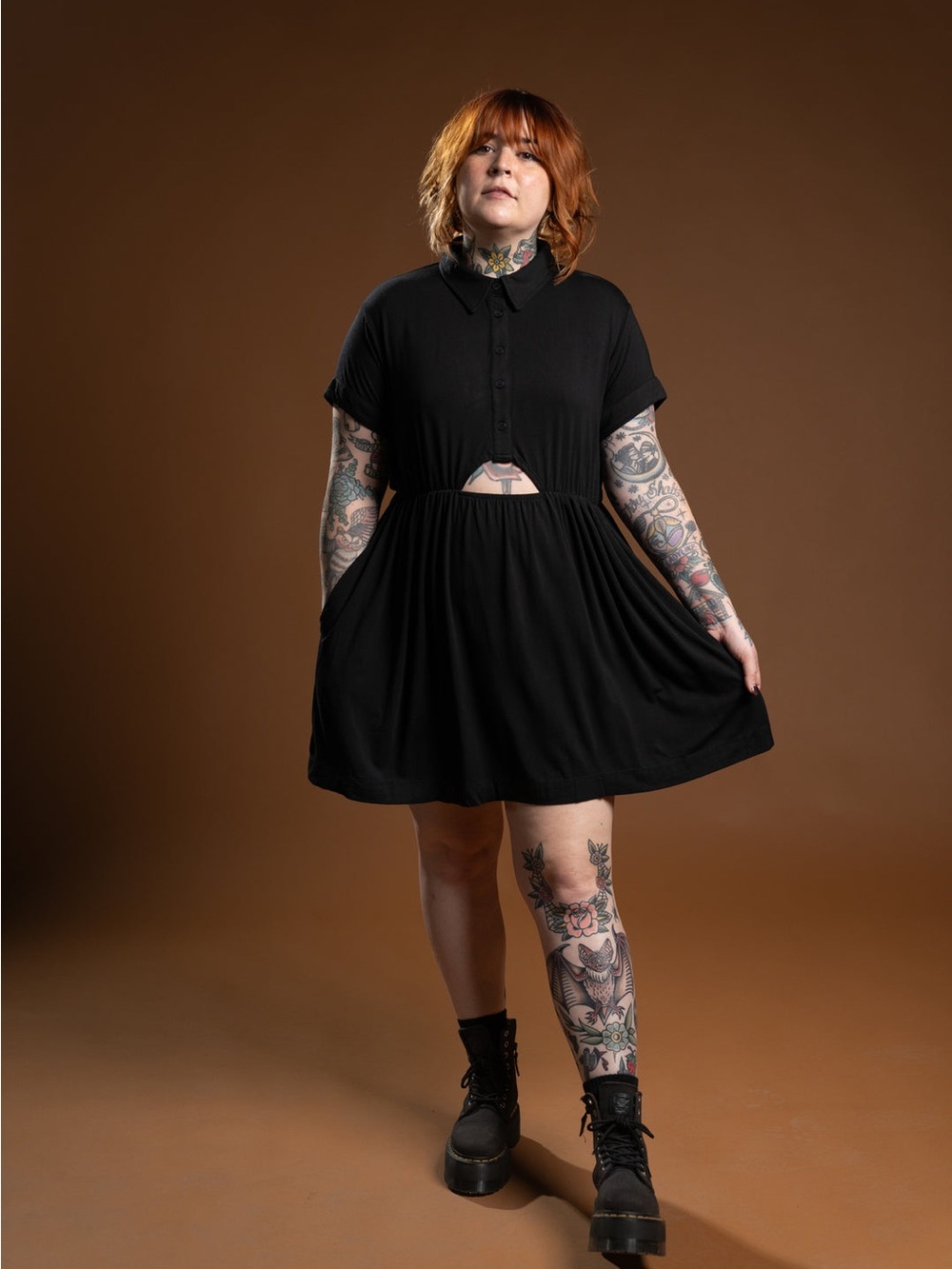 NWT Girrlscout The Blake Cutout Dress Collared Skater Black Size Medium